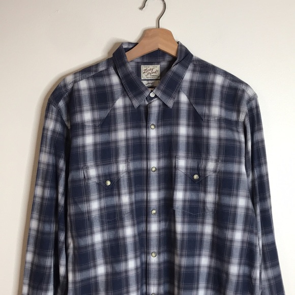 Lucky brand sportswear mens western snap button plaid long sleeve shirt size L - Picture 3 of 12